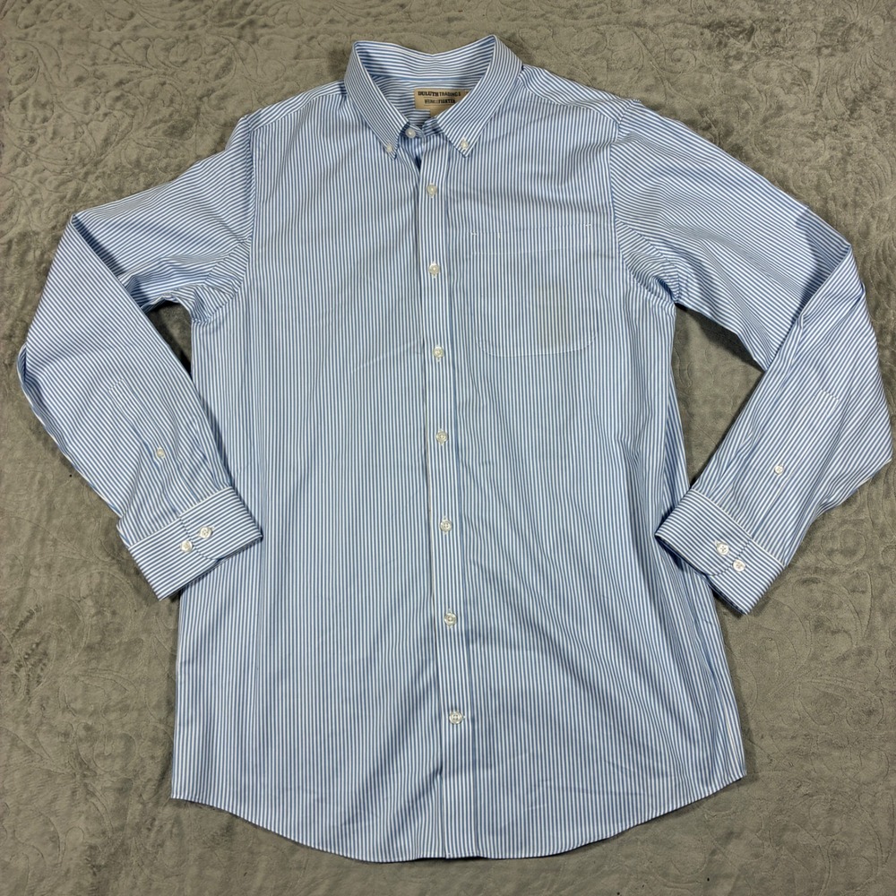 Duluth Mens Wrinklefighter Button Down Shirt Size L Tall Striped Cotton